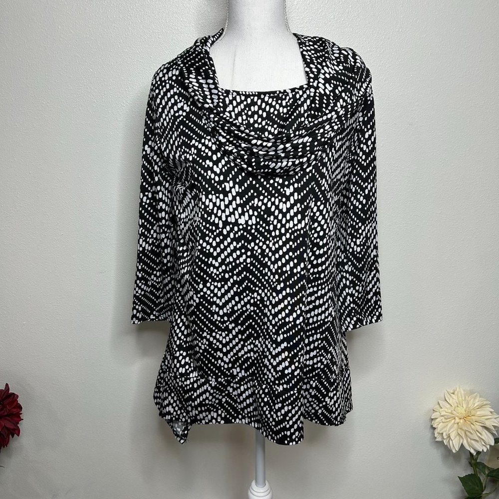 Notations Black & White Polka Dot Cowl Neck Top